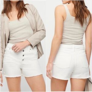 J. Crew High-Rise Denim‎ Shorts in White with Button Fly Raw Hem Size 30